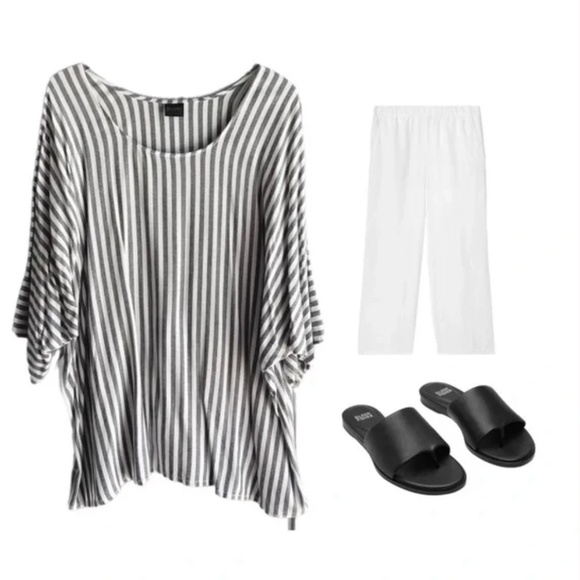 DAIRI FASHION LAGENLOOK ART TO WEAR GRAY WHITE STRIPED TUNIC TOP OSFA ONE SZ NWT - Picture 1 of 5